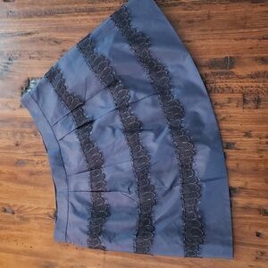 J. Crew Silk & Black Lace Trimmed Navy Blue Skirt Size 4